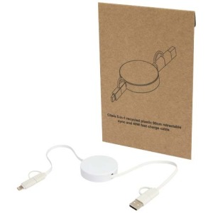 Câble rétractable 5 en 1 Citala en plastique recyclé de 90 cm pour la synchronisation des données et la charge rapide de 40