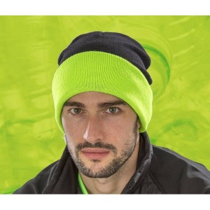 RECYCLED BLACK COMPASS BEANIE - Mütze aus recyceltem Acryl mit kontrastierendem Umschlag