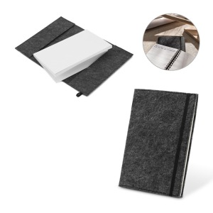 BALDWIN. A5-Notizblock mit Einband aus 100% recyceltem rPET-Filz und linierten Seiten.