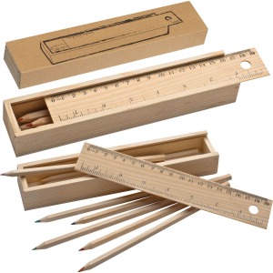 Coffret en bois avec 8 crayons de couleurs