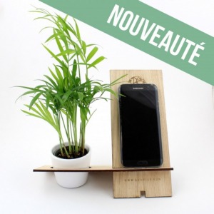 Telefonhalter aus Holz + 1 Pflanze
