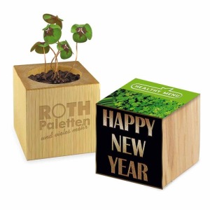 Mini-Holztopf Würfel - Glücksklee - ohne Lasergravur