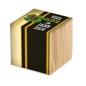 Pot cube bois Mini - Design standard - Trèfle à 4 feuilles 