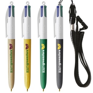 Bic® 4-farbig Holzstil mit Lanyard