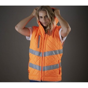 Hi-Vis Kensington Hooded Gilet - hochsichtbarer, gesteppter Bodywarmer