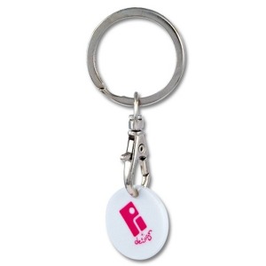 Schlüsselanhänger aus Metall mit Karabinerhaken und Einkaufswagenchip