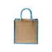 Mini tote bag en toile de jute avec anses et inserts colorés, Tote bag Werbung