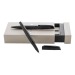 Elegantes Schreibset aus Kugelschreiber und Rollerball aus Metall mit strukturiertem Gehäuse. Geschäftsgeschenk