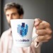 Ausladender Keramikbecher mit Fotodruck im Sublimationsverfahren, Tasse mit vierfarbigem Fotodruck Werbung