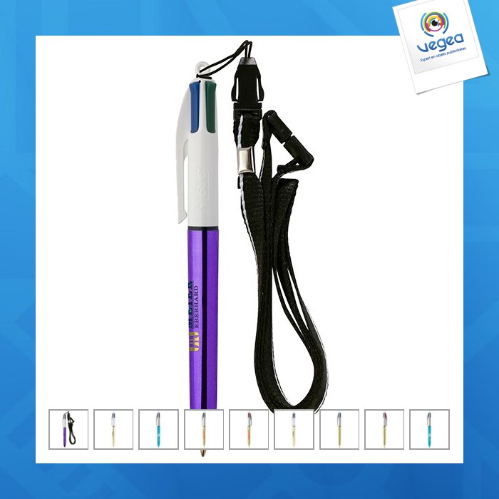 4-farbiger bic-stift mit glanzkugelschreiber und nackenband