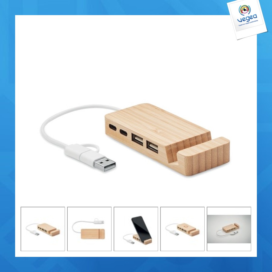 4-port-usb-hub aus bambus