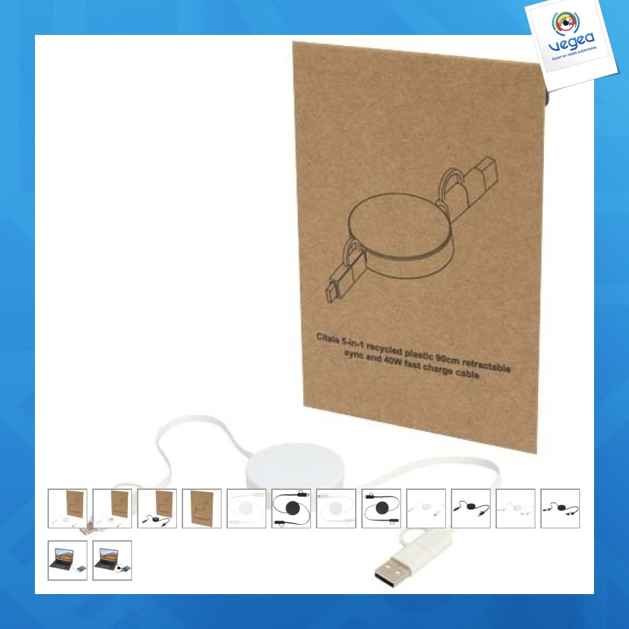 5-in-1 citala rückziehbares kabel aus recyceltem kunststoff mit 90 cm für datenübertragung und schnelles laden von 40 w