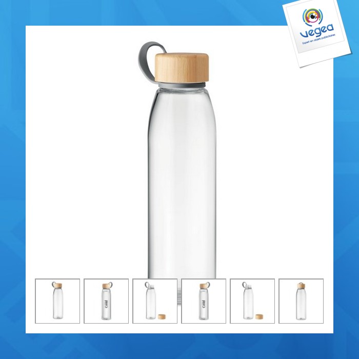 50cl glasflasche mit aufgesetztem bambusdeckel