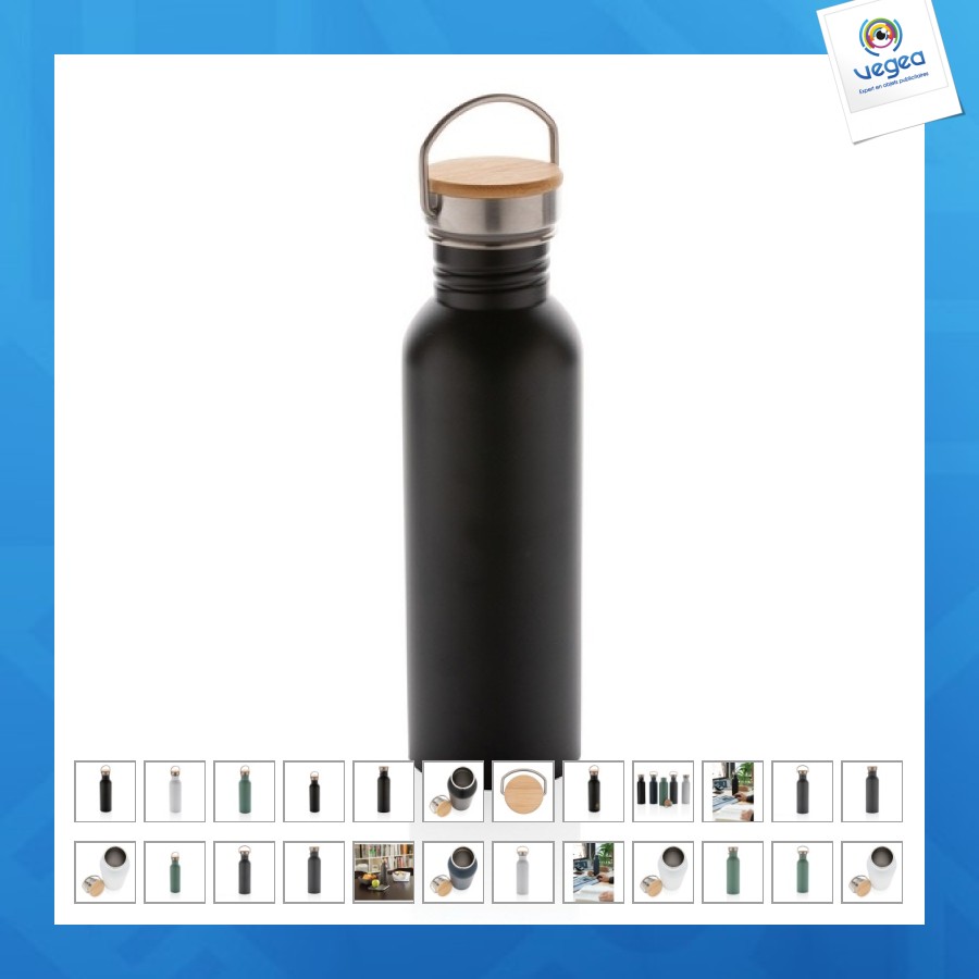 700ml-flasche aus rostfreiem stahl mit bambusdeckel