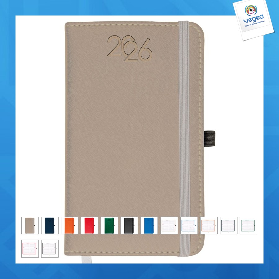 Agenda de poche hebdomadaire 2026, couverture rigide en pu thermocollé avec piqûres