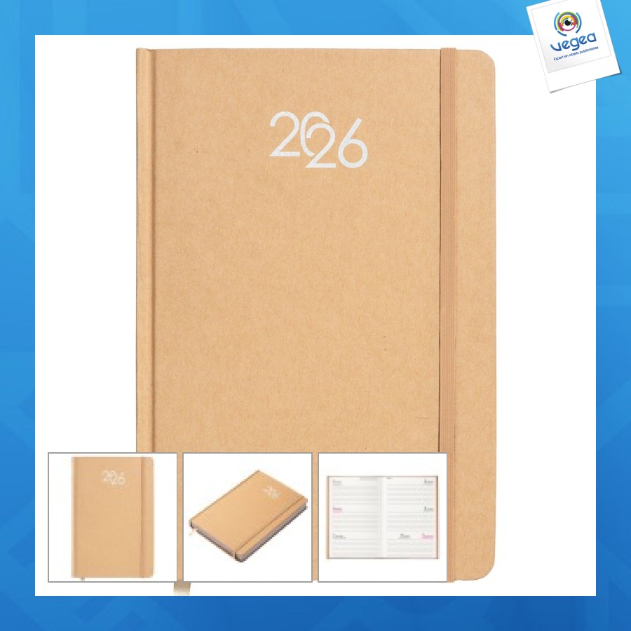 Agenda hebdomadaire 2026 avec couverture cartonnée
