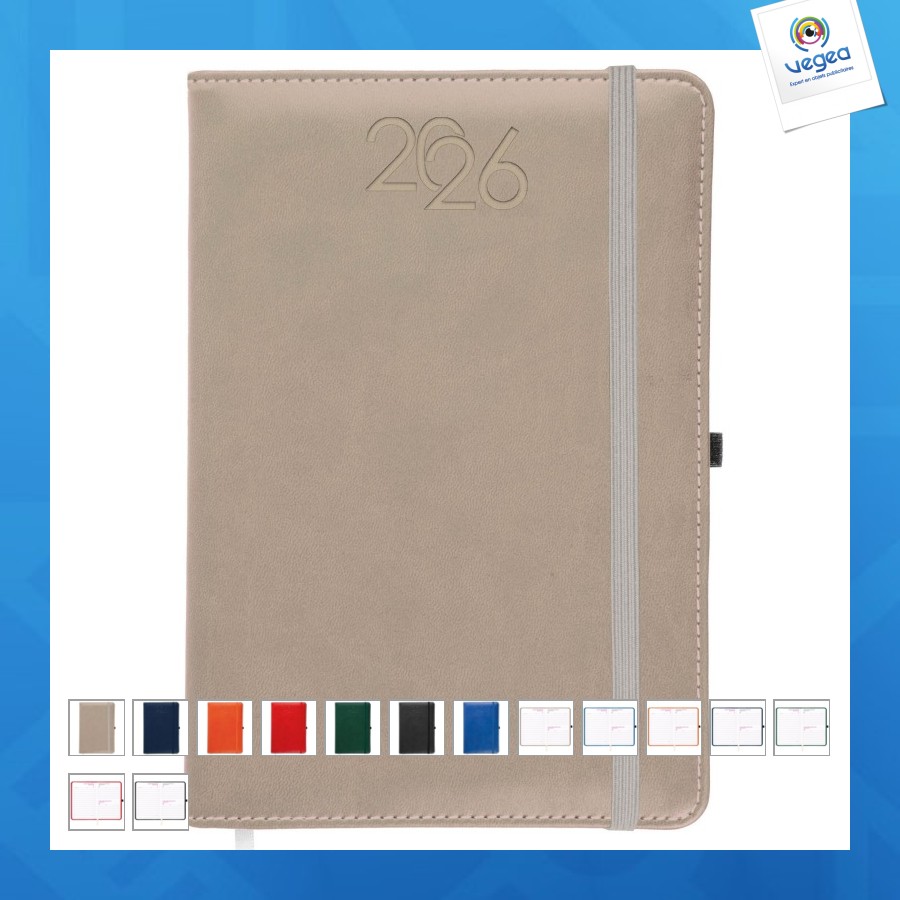 Agenda journalier 2026, couverture rigide en pu thermocollé avec piqûres sur les bords