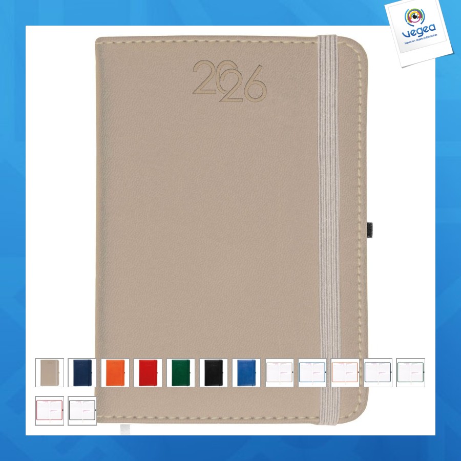 Agenda journalier 2026, couverture rigide en pu thermocollé avec piqûres sur les bords