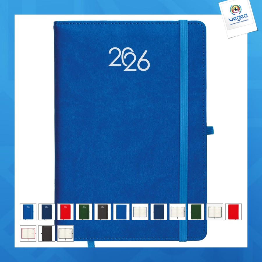 Agenda journalier 2026, couverture rigide en pu thermocollé avec piqûres sur les bords
