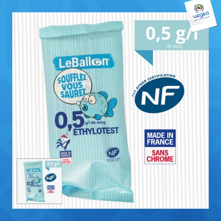 Alkoholtestgerät für den einmalgebrauch 0,5g/l nf, chromfrei. produziert im département hérault.