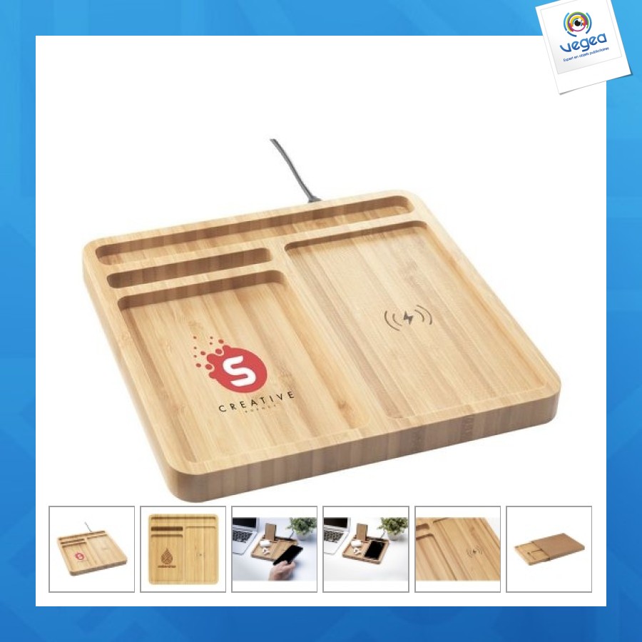 Bamboo docking station organizer und ladegerät