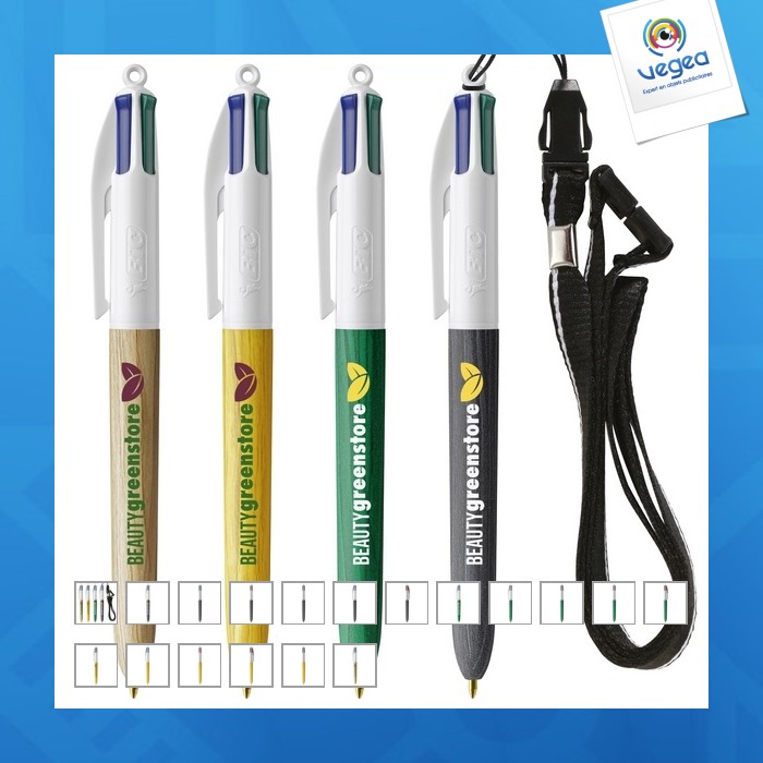 Bic® 4-farbig holzstil mit lanyard