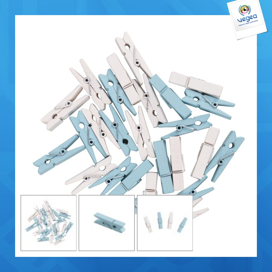 Bois pince à linge, fsc 100%, bleu clair, 26 pièce