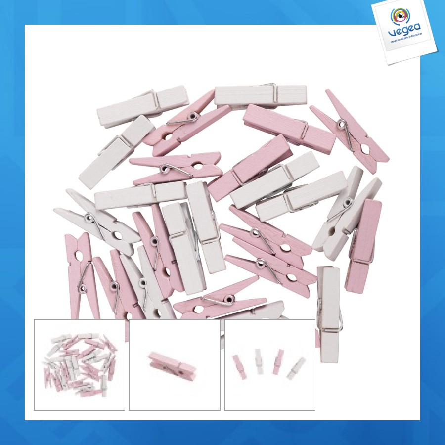 Bois pince à linge, fsc 100%, rose, 26 pièces