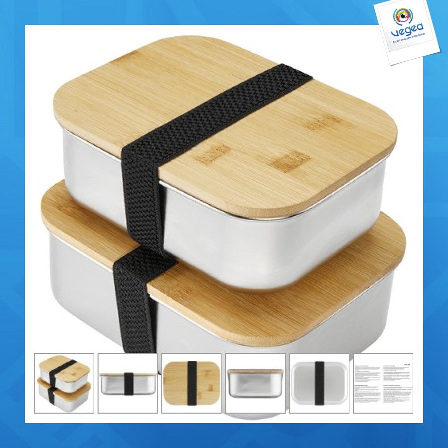 Boîte à repas 1000ml en acier inoxydable et couvercle en bambou