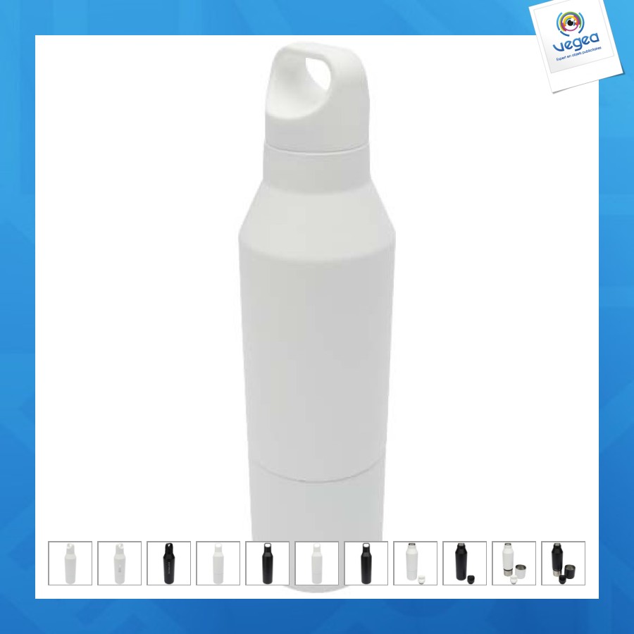 Bouteille isotherme odessy de 600 ml en acier inoxydable recyclé rcs avec gobelet de 300 ml