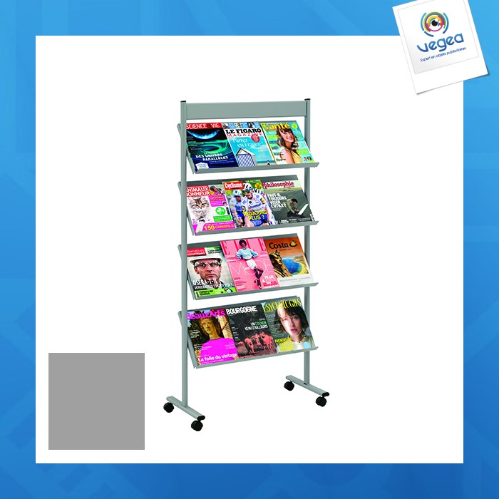 Broschüre displays mobile 4 regale 66 cm grau alu
