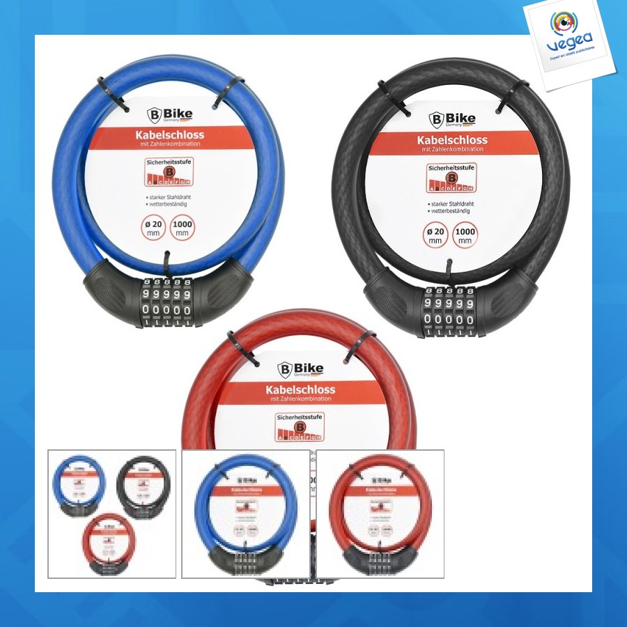 Câble antivol pour vélo 20x1000mm avec cadenas