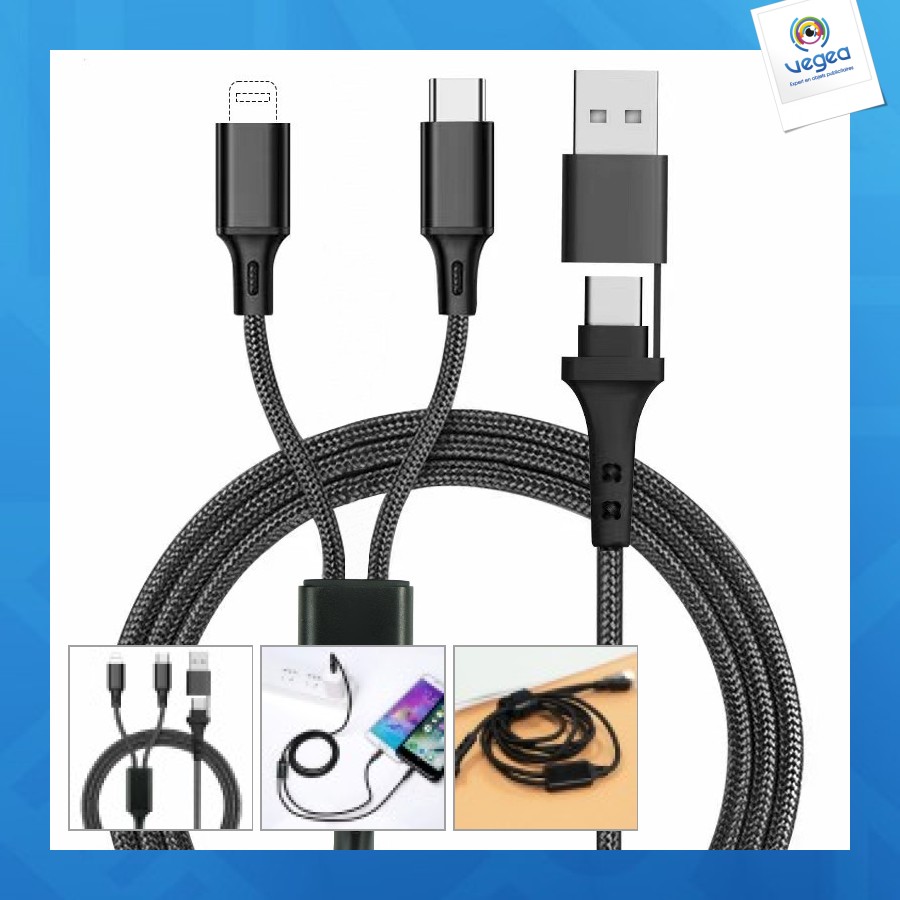 Câble de charge 4 en 1 20w en matériaux recyclés - noir