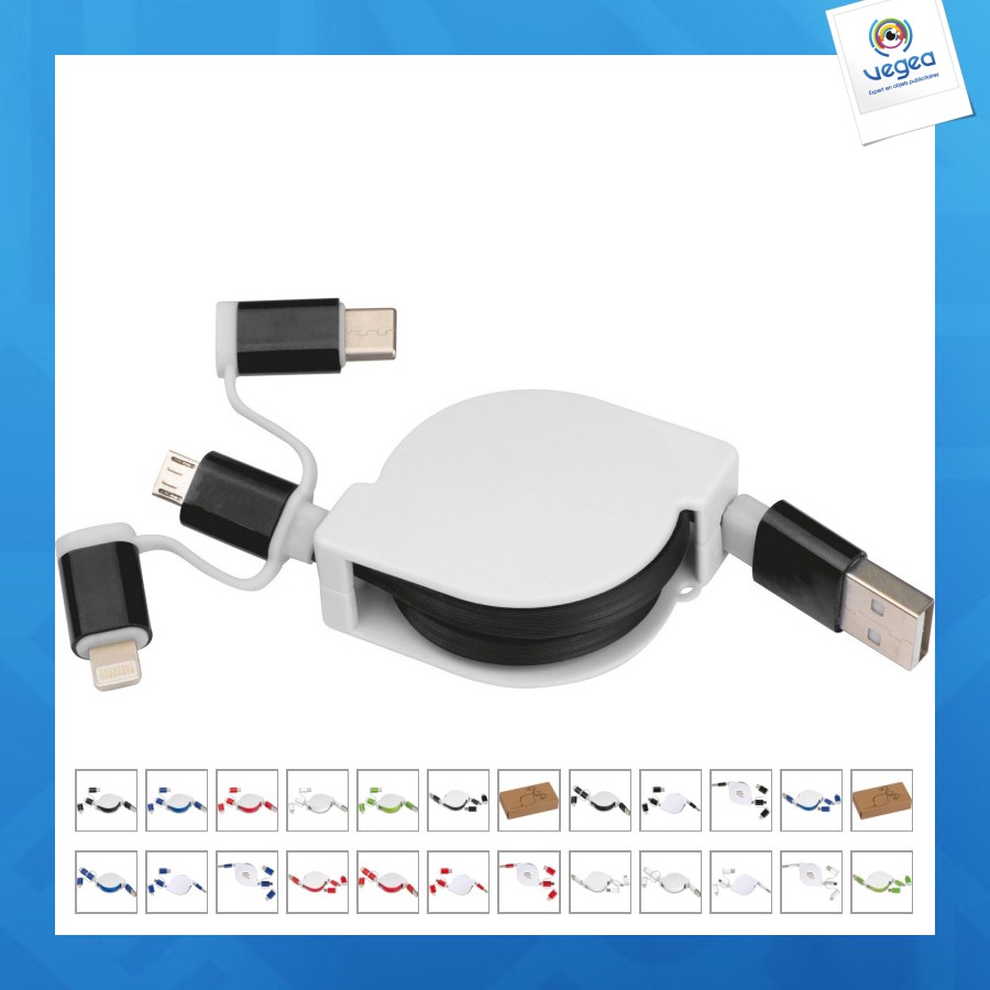 Câble de recharge extensible avec 3 prises