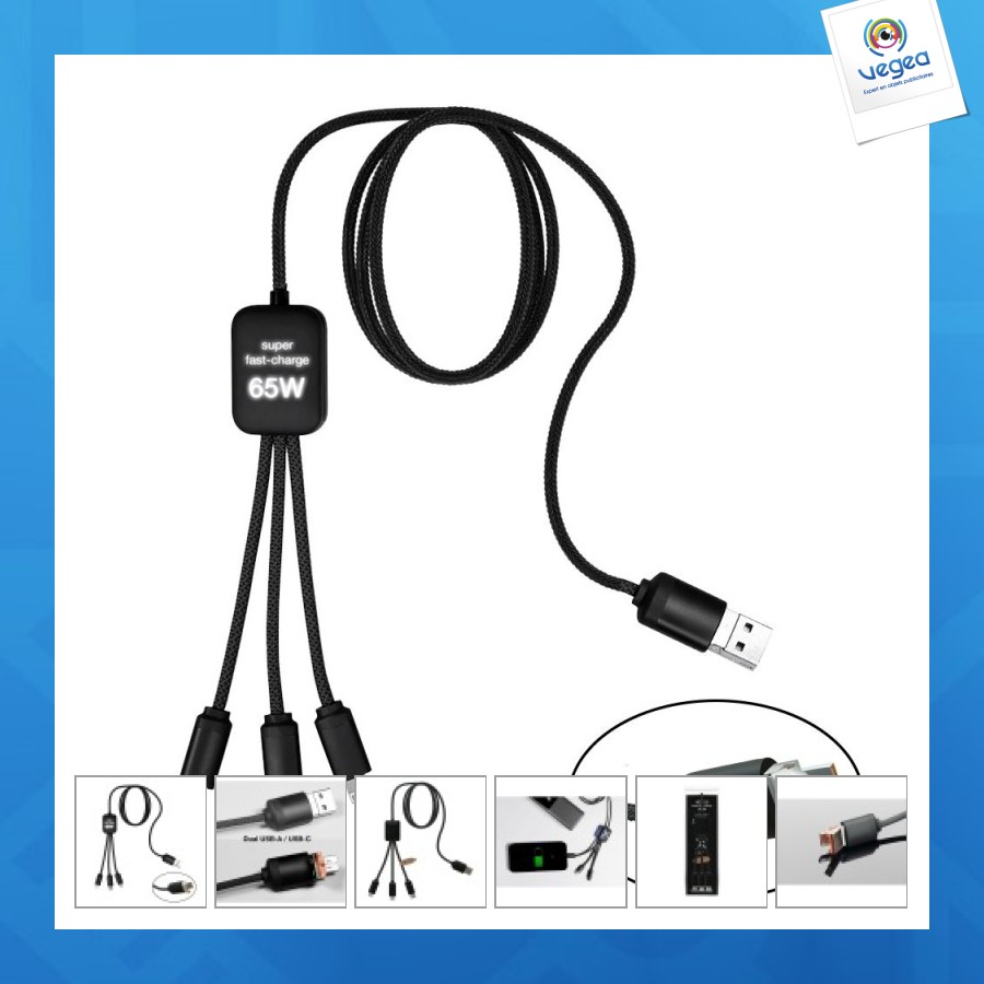 Câble dual 65w 5-en -1