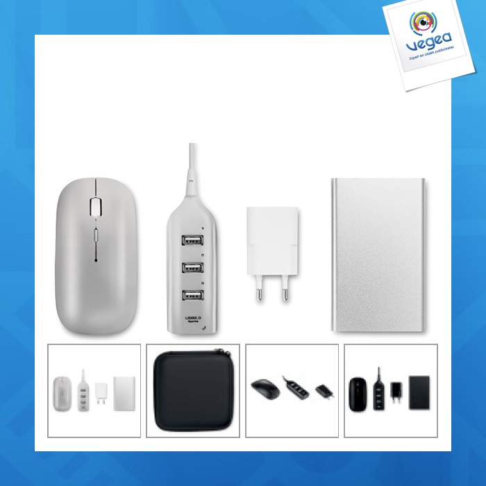 Computer-zubehör-kit: maus, hub, powerbank
