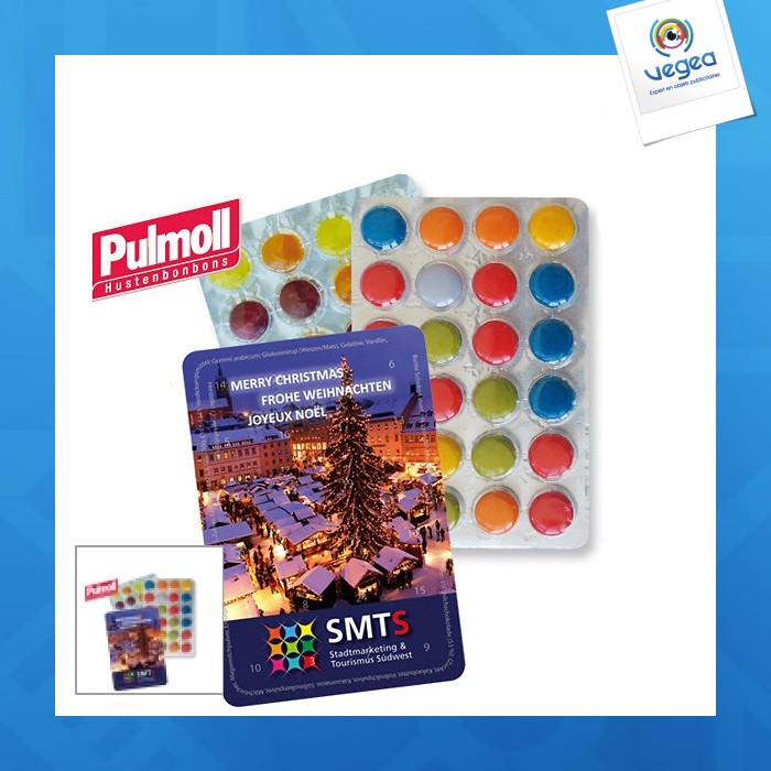 Der kleinste (advents-)kalender, motiv business mit bunten schokobons