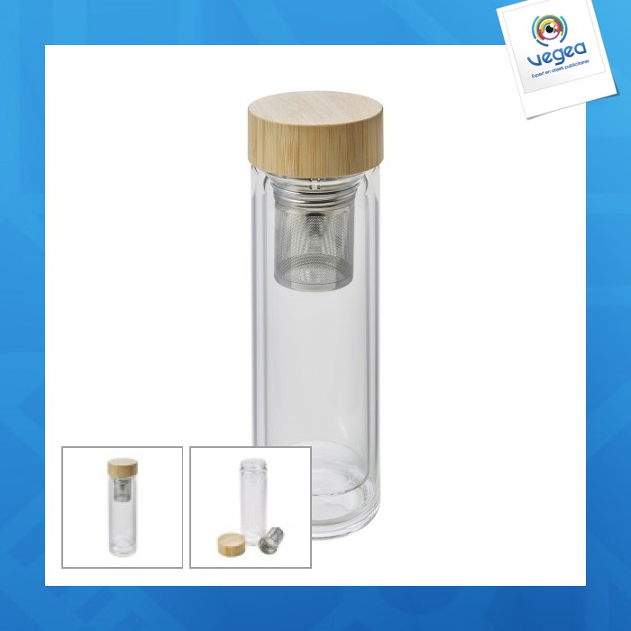 Doppelwandige flasche aus glas und bambus