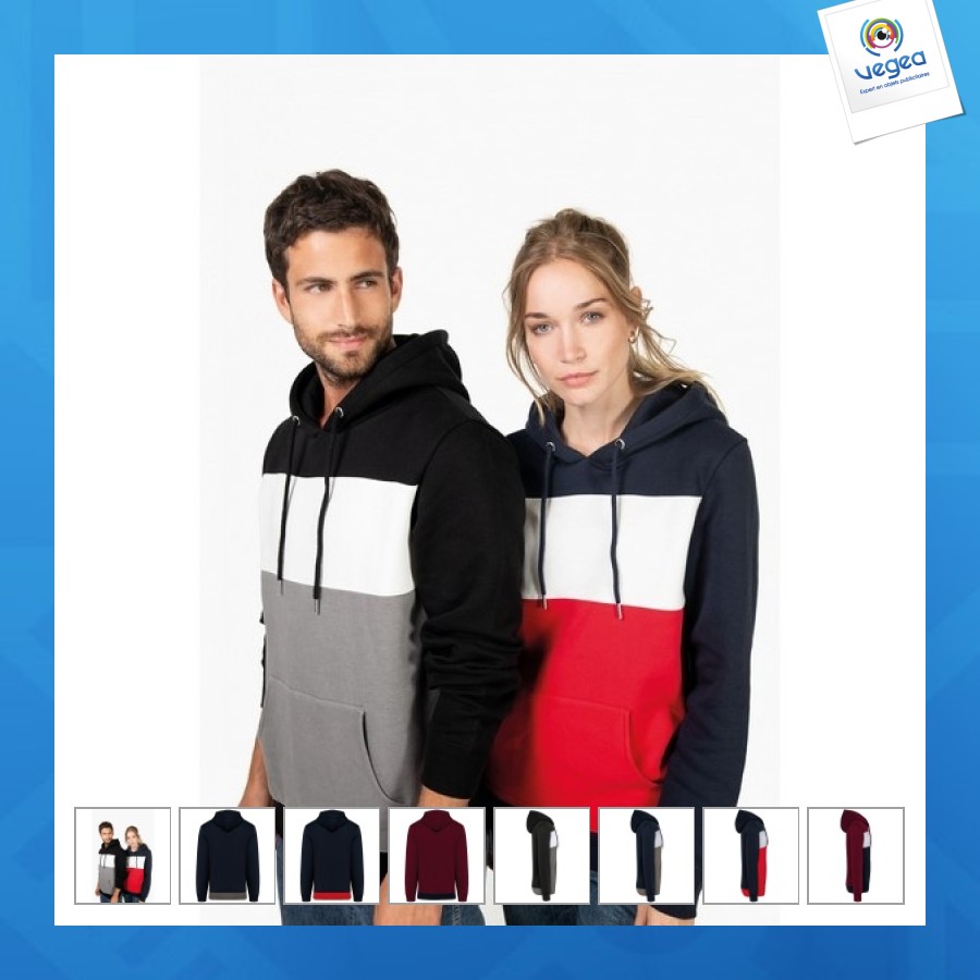 Dreifarbiges unisex-kapuzen-sweatshirt 