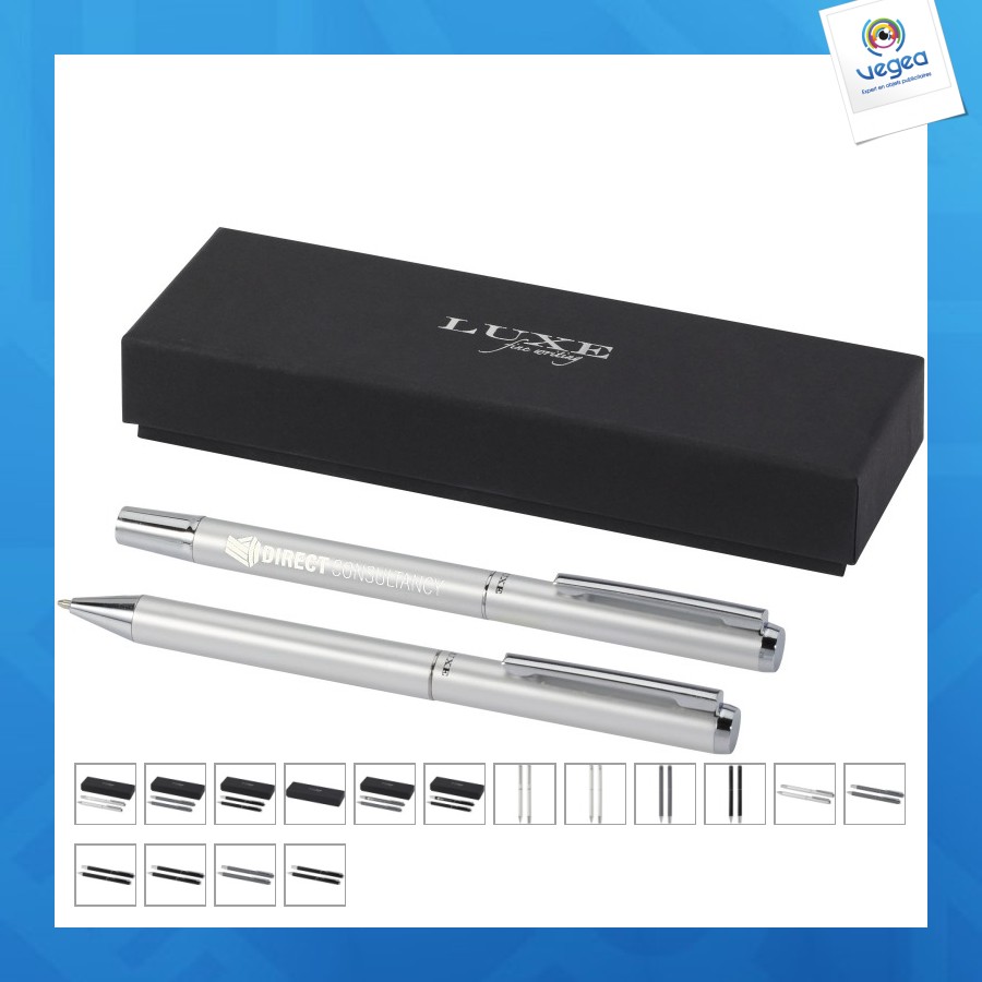 Ensemble-cadeau stylo bille et stylo roller lucetto en aluminium recyclé
