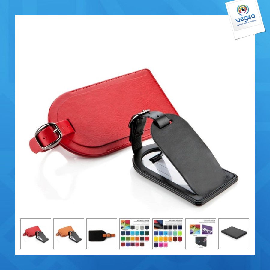 Etikettenhalter aus leder mit klappe