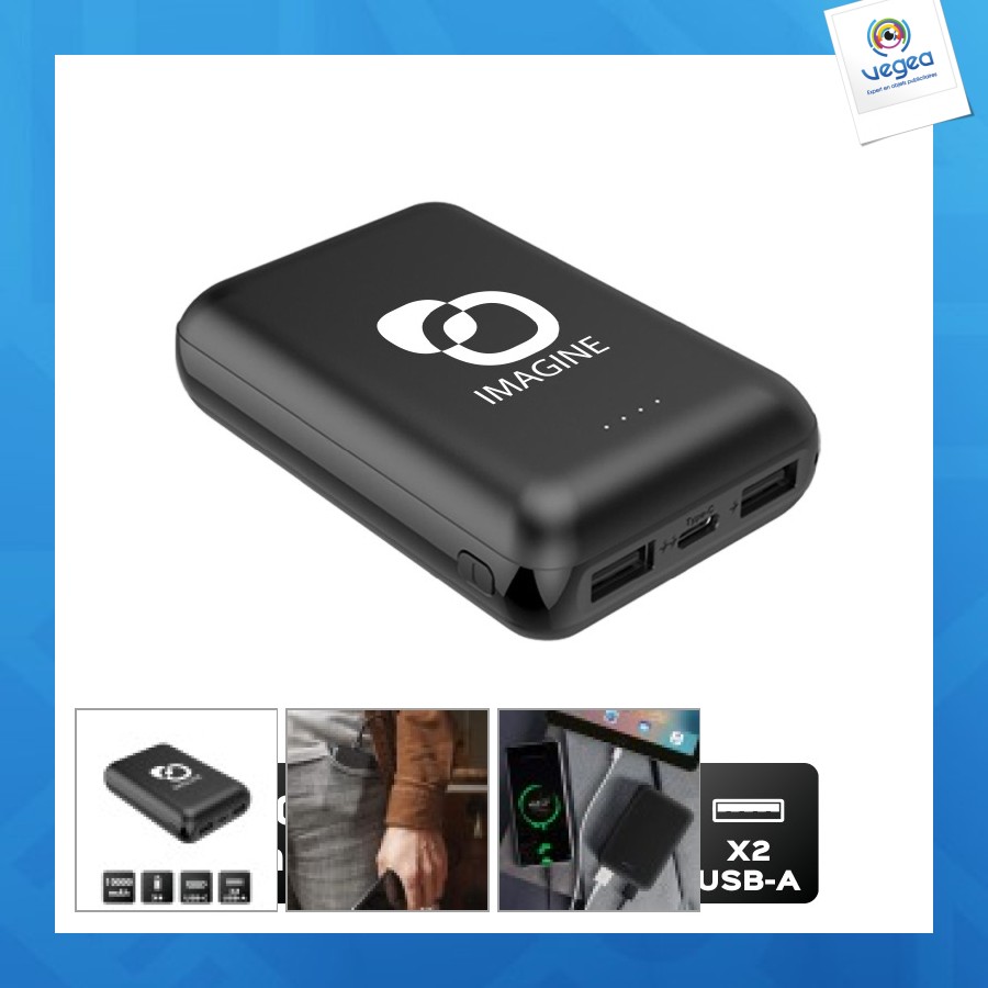 Gomu - batterie powerbank 10,000 mah 2 usb-ports + 1 usb-c, ultrakompakt, finish