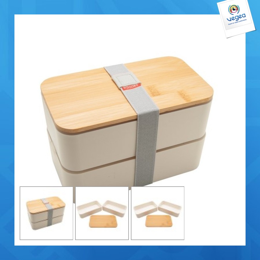 Großes doppelkammer-bento mit bambusdeckel
