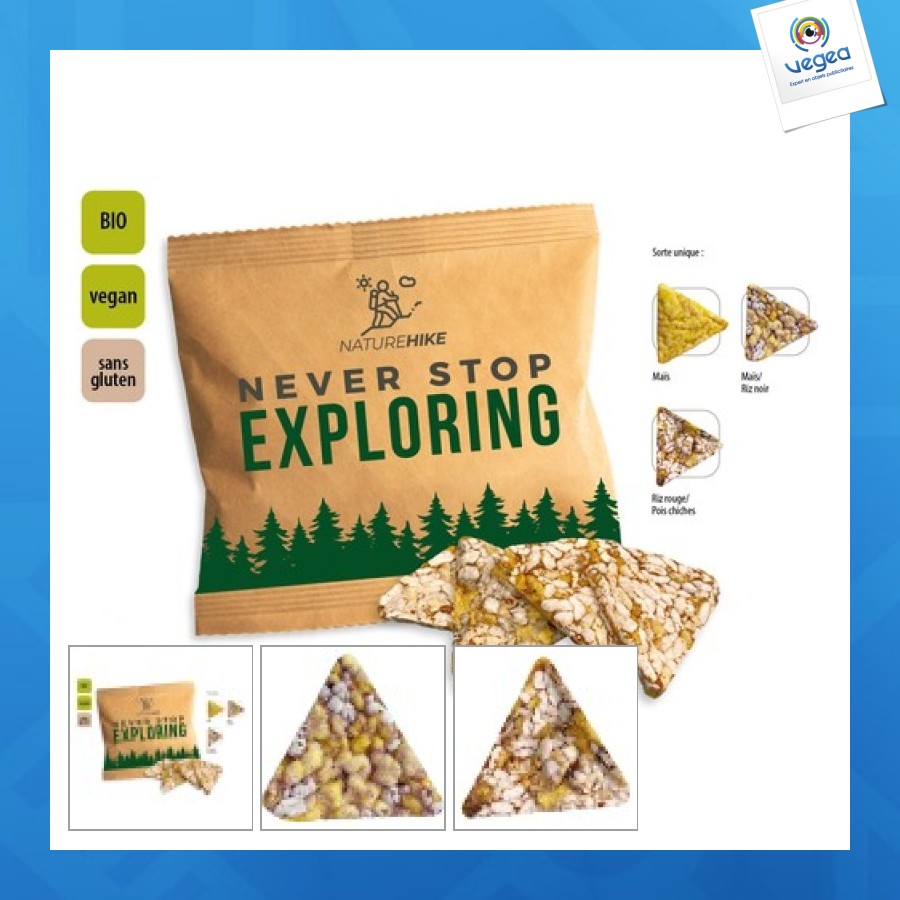 Knusprige dreiecke aus bio-mais im promibeutel