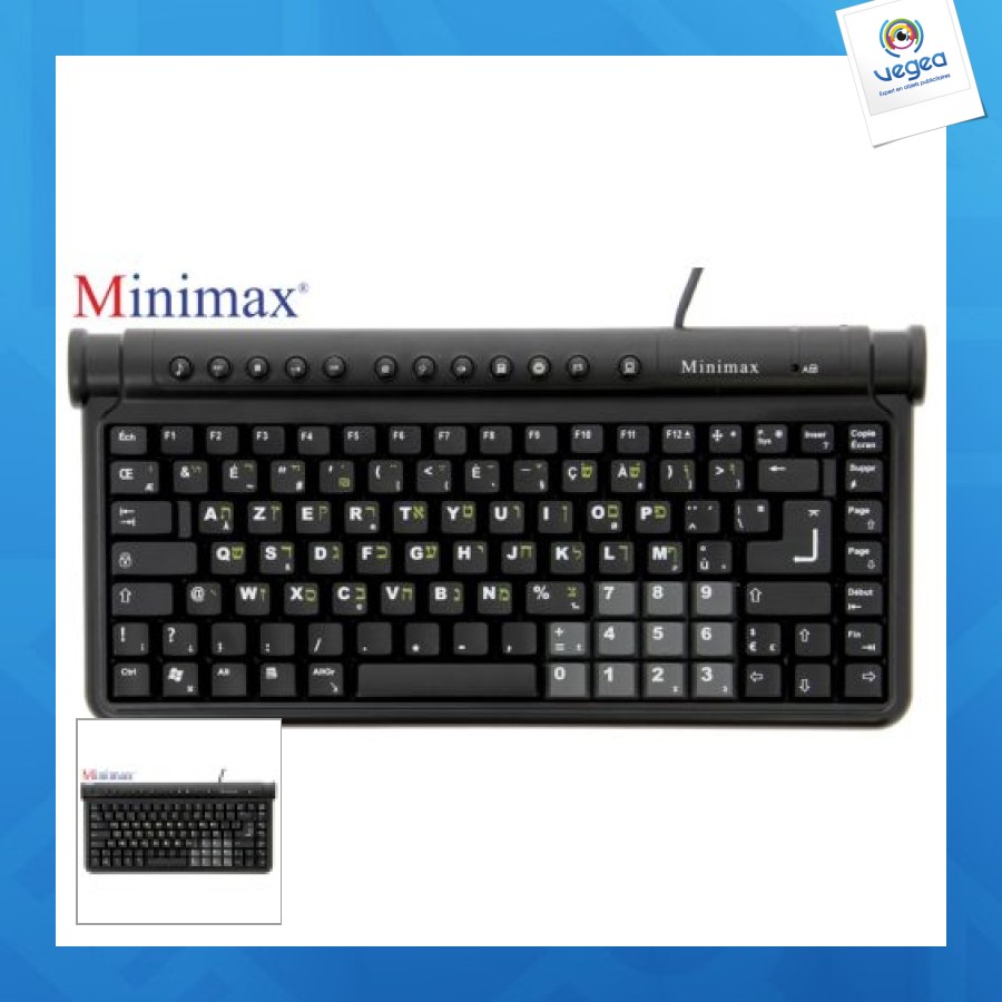 Kompakttastatur minimax französisch-hebräisch schwarz 2 usb-ports