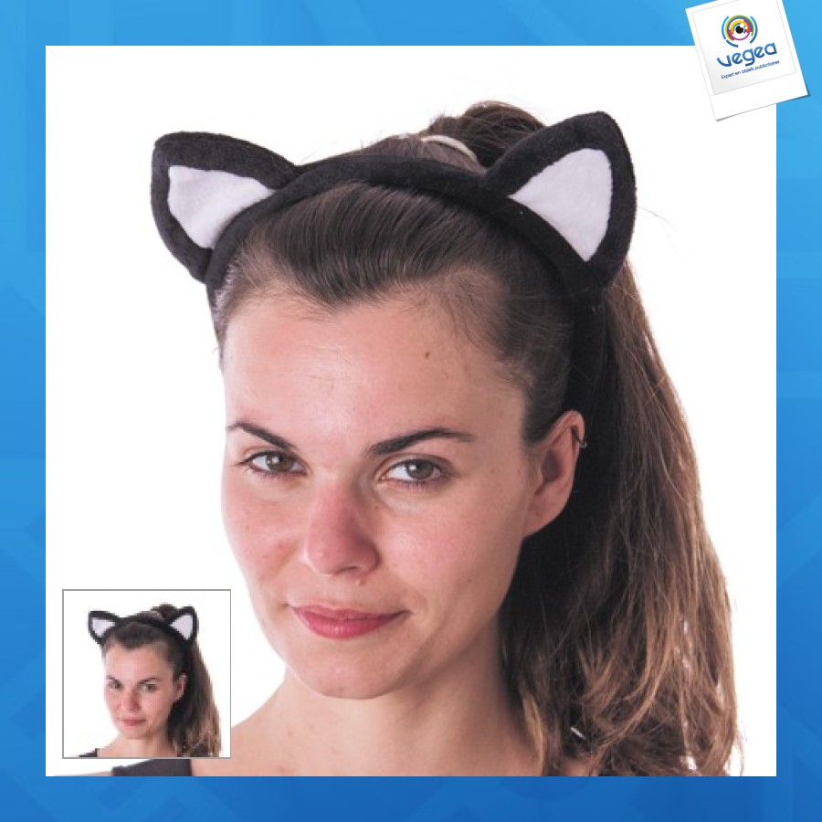 Kopfbügel katze weiss und schwarz samt