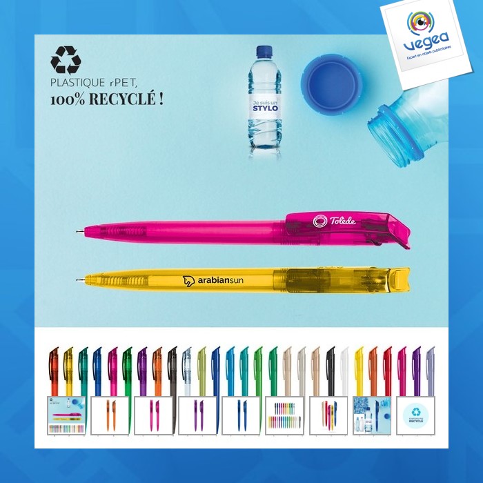 Kugelschreiber blau schaft und clip aus recyceltem kunststoff rpet