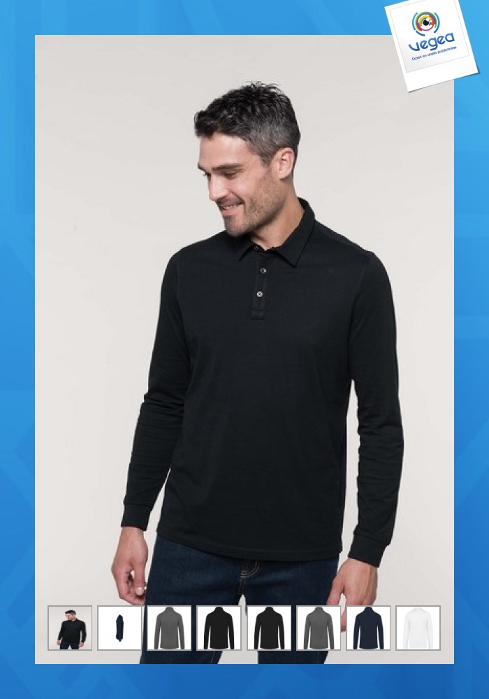 Langarm-jersey-poloshirt für männer - kariban