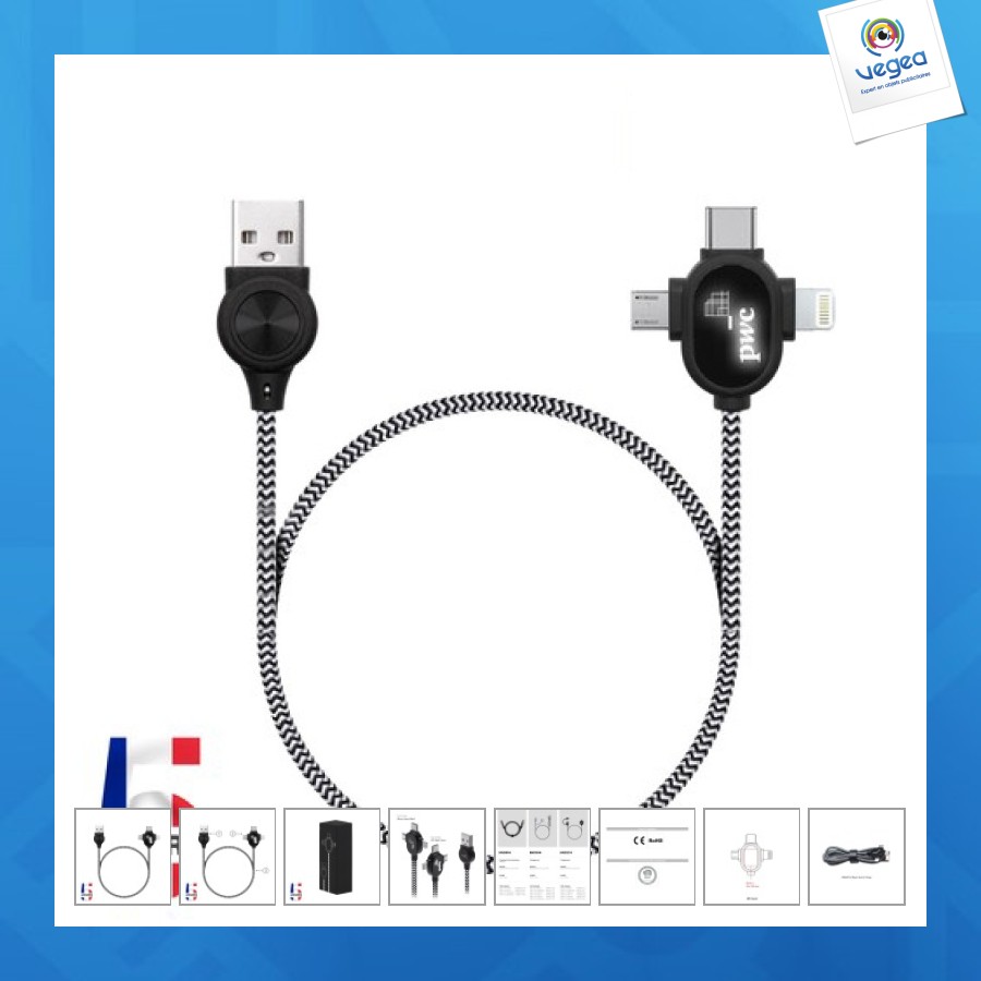Led-kabel 3 in 1 für datenübertragung und laden