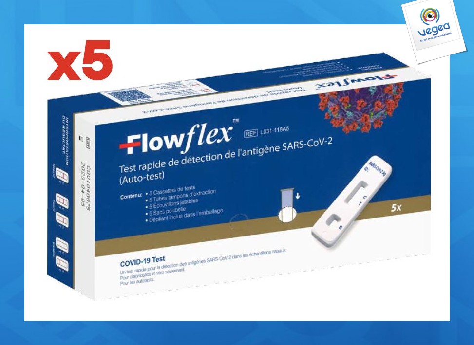 Packung mit 5 flowflex covid-19 antigen-selbsttests zur nasalen entnahme